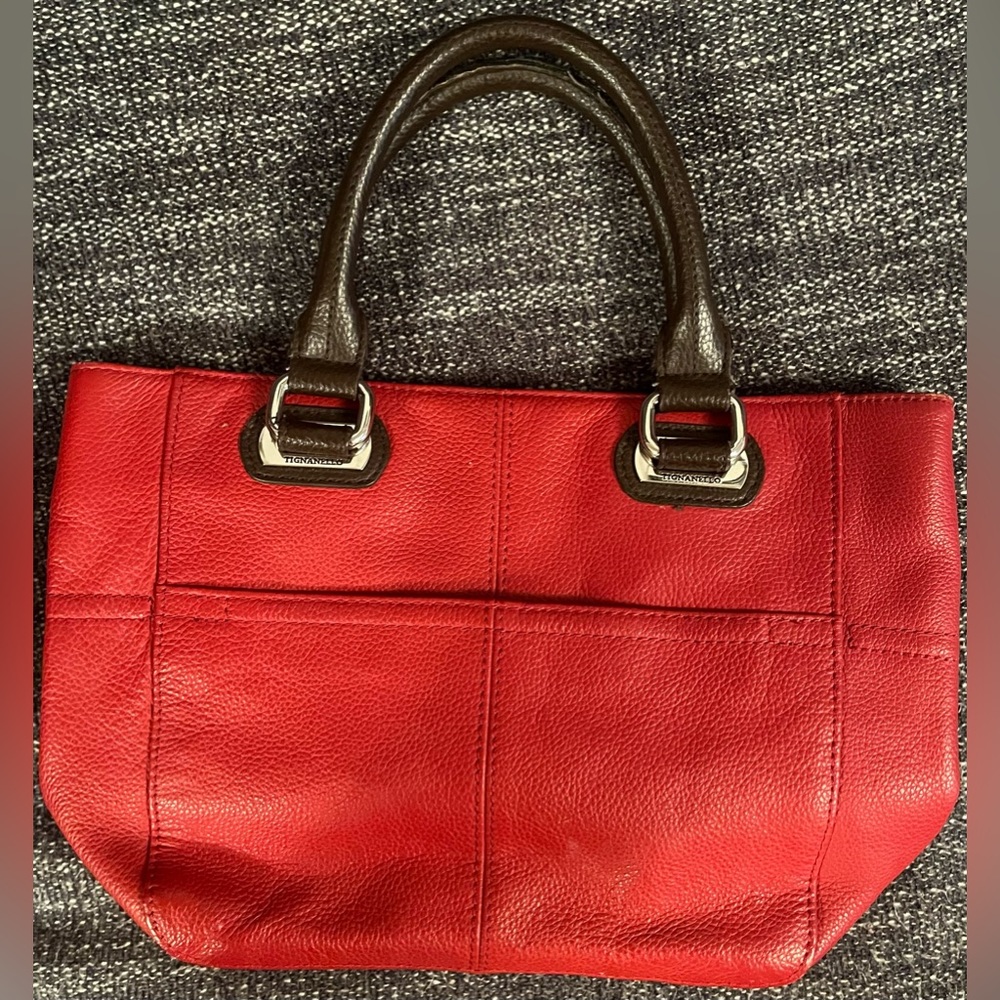 Tignanello Refined Pebble Leather Fuchsia Tote Handbag Brown Double Handles